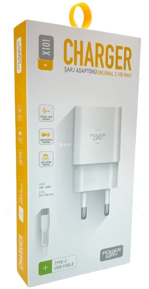 Powerway X101 5 Volt 2.1A Type C Şarj Aleti- Type C Kablo ürün görseli 1