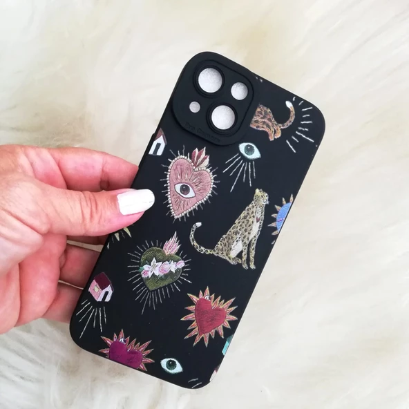 Iphone 13 Siyah Desenli Telefon Kabı - Resim 2