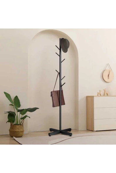 TRENDESK Metal Siyah  Ayaklı Askılık Portmanto Modern Elbise Askısı Konfeksiyon Askısı 165 cm ürün görseli 1