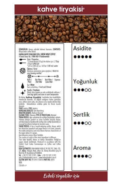Kenya Çekirdek Kahve (Single Origin) 250 gr - Resim 3