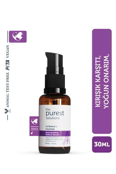 The Purest Solutions Kırışıklık Karşıtı, Onarıcı Retinol (a Vitamini) Gece Serumu 30 Ml (1% Retinol + Ceramide) ürün görseli 1