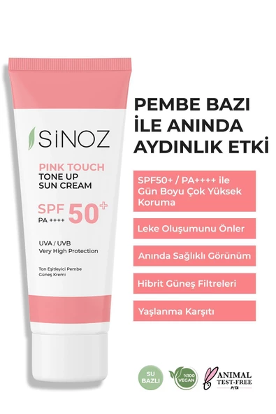 SİNOZ Pink Touch Spf 50 Cilt Aydınlatıcı Ton Eşitleyici Pembe Yüz Güneş Kremi 50 ml Tüm Ciltler Için ürün görseli 1