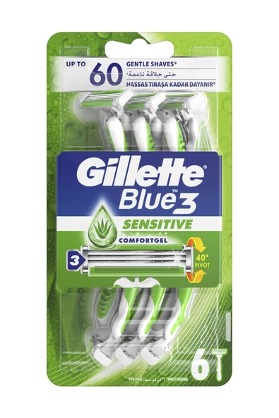 Gillette Blue 3 Sensitive Tıraş Bıçağı 6'lı ürün görseli 1
