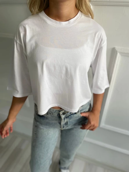 Kadın Basic Crop Tshirt - Resim 2