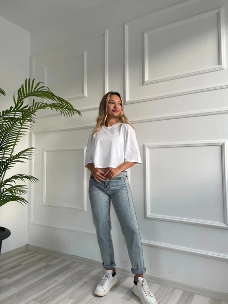 Kadın Basic Crop Tshirt - Resim 4