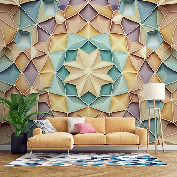 Renkli Geometrik Desenli Renkli Duvar Kağıdı Baskı ürün görseli 1