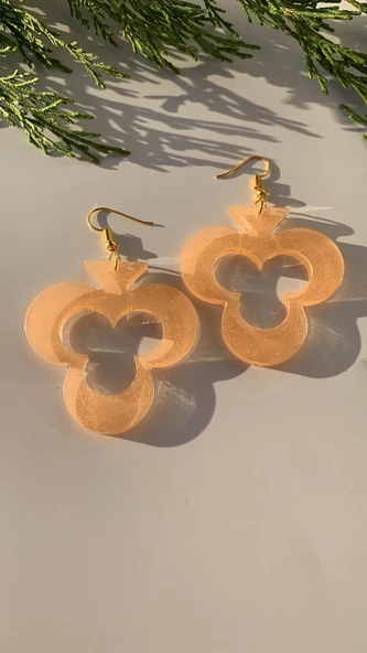 Transparan Turuncu Renkli Gold Aksesuar İçi Boş İskambil Sinek Şekil 6.5 Cm Epoksi Küpe Hediyelik ürün görseli 1