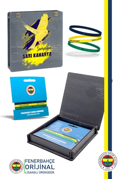 Fenerbahçe Orijinal Lisanslı 3'lü Silikon Bileklik Kanarya Baskılı Hediyelik Ahşap Kutulu ürün görseli 1