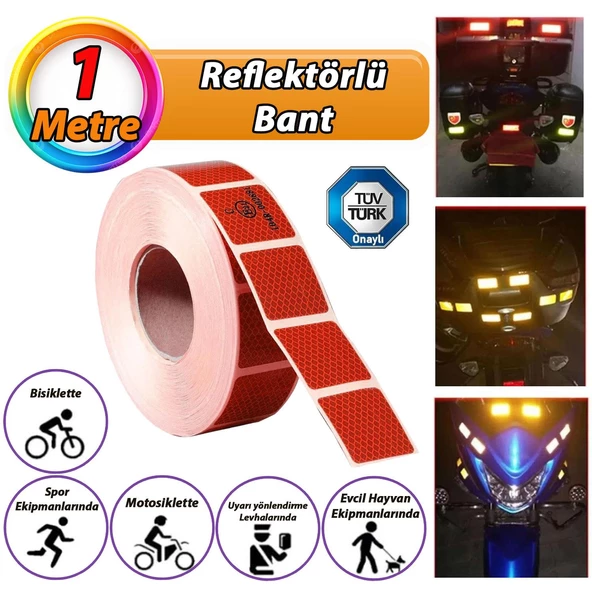 1 MT Reflektörlü Reflektif Fosforlu Araç Oto Kamyon Şerit Bant Tüvtürk Onaylı Kesikli Kırmızı İkaz Bandı ürün görseli 1