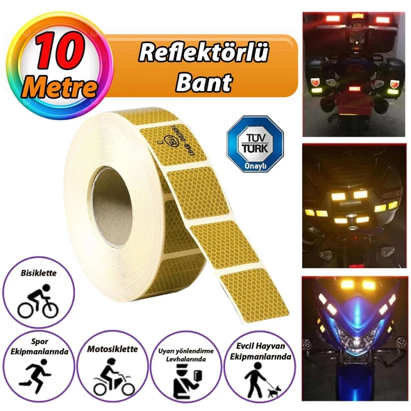 10 MT Reflektörlü Reflektif Fosforlu Araç Oto Kamyon Şerit Bant Tüvtürk Onaylı Kesikli Sarı İkaz Bandı ürün görseli 1