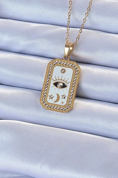 316L Çelik Zincir Renk Mineli Zirkon Taşlı Göz Figür Tarot Kolye TJ-BKO9215 ürün görseli 1