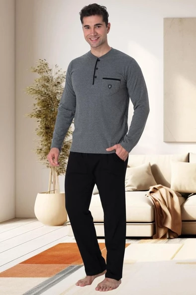Mecit 2904 Erkek Gri Yüzde Yüz Pamuk Büyük Beden Pijama Takımı ürün görseli 1