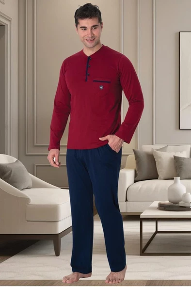 Mecit 2904 Erkek Bordo Yüzde Yüz Pamuk Büyük Beden Pijama Takımı ürün görseli 1