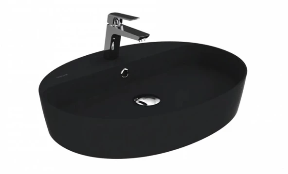 Creavit Loop Oval İnce Masaüstü Setüstü Çanak Lavabo Mat Siyah Batarya Delikli Ø60 cmLP161 ürün görseli 1