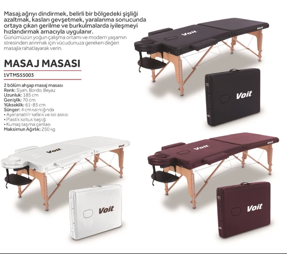 Voit 55003 Katlanabilir Masaj Masası Bordo - Resim 2