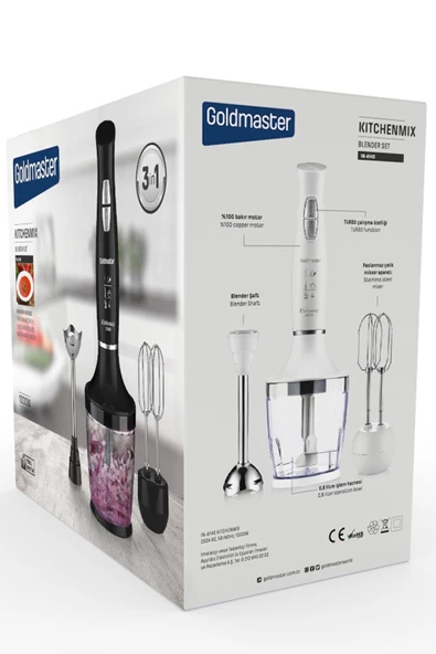 GOLDMASTER  Kitchenmix 1000w Güçlü Motor Turbo Hız Ayarlı 3 In 1 Blender Set Beyaz ürün görseli 1