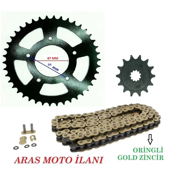 Suzuki Gw 250 ,İnazuma 250 Oringli Zincir Dişli Seti (520-120 Bakla Gold Zincir) Supermoto ürün görseli 1