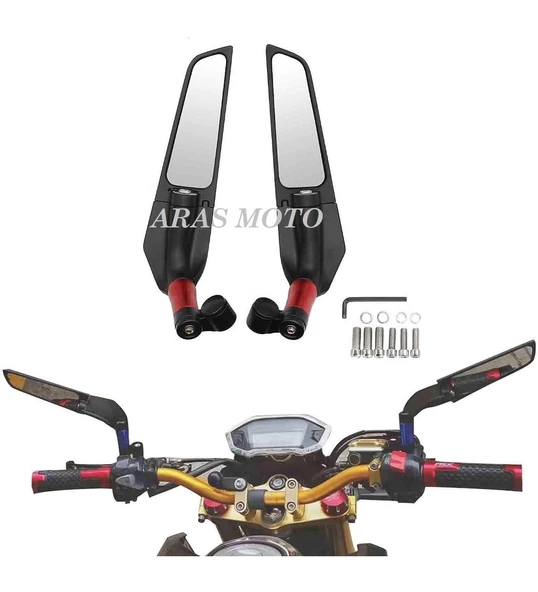 Kanat Dikiz Ayna Scooter Ve Gidondan Aynalı Tüm Motosikletler Ve Atv Uyumlu  Supermoto ürün görseli 1