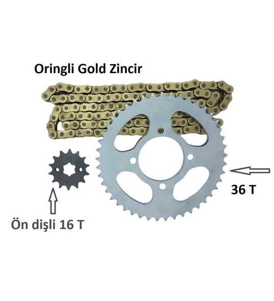 Cbr 125 R Performans Zincir Dişli Takımı Arka Özel Ölçü 36T -Ön 16T Oringli Zincir(2011-18) Supermoto ürün görseli 1