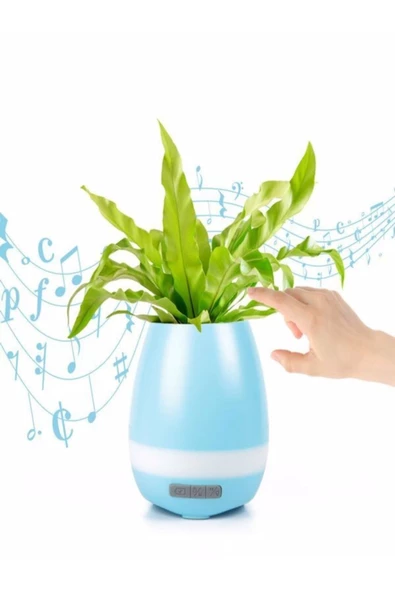 ULTRATEKNO Akıllı Saksı Bluetooth Hoparlör Dokunmatik Işıklı Gece Lambası Mp3 Çalar(MAVİ) ürün görseli 1