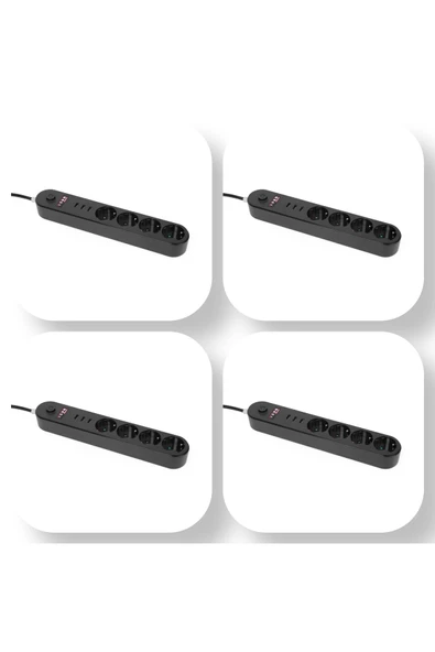 ULTRATEKNO 4’lü Ekonomik Paket Anahtarlı Akım Korumalı Led Işıklı Grup Priz 4 Priz + 3 USB Giriş ürün görseli 1