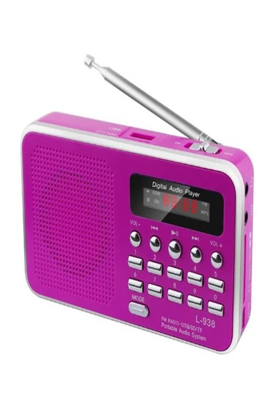 ULTRATEKNO Dijital Ekranlı Şarjlı Taşınabilir Radyo Usb Tf Destekli Cep Radyosu L-938 - Pembe ürün görseli 1
