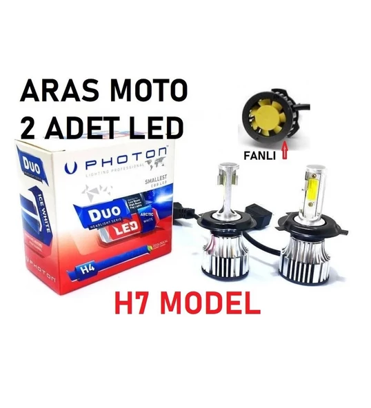 H7 Photon Fanlı Xenon Led Beyaz Ampül H7 12-24 V Duo Soğutucu Fanlı Model 2 Adet Supermoto ürün görseli 1