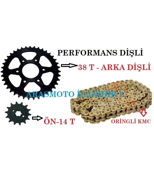 Pulsar Ns200 - Rs200 Performans Dişli Seti Ve Kmc Marka Oringli Zincir 38T*14T Supermoto ürün görseli 1