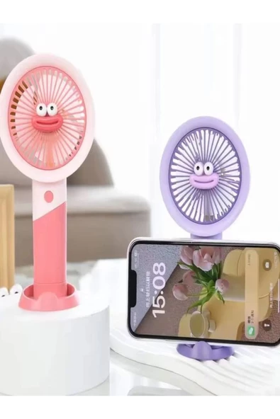 Selldey Ultra Sessiz El Fanı Kablosuz Şarjlı Taşınabilir Vantilatör Emojili Standlı El Fanı ürün görseli 1
