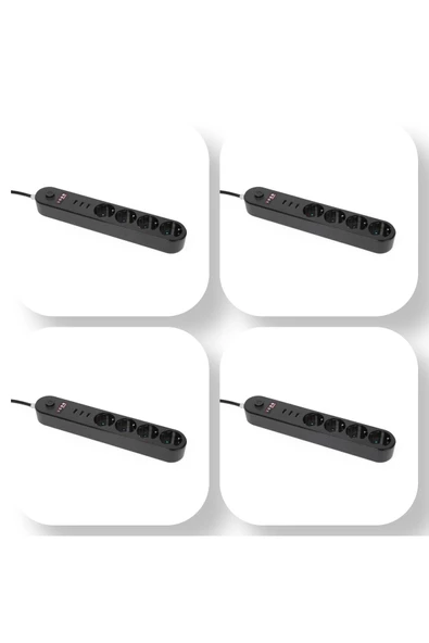 ULTRATEKNO 4’lü Ekonomik Paket Anahtarlı Akım Korumalı Led Işıklı Grup Priz 4 Priz + 3 USB Giriş ürün görseli 1