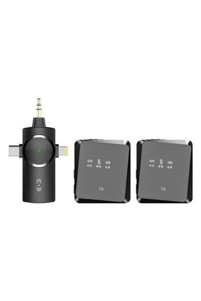 BAYINDIRELEKTRONİK Type-C iPhone Çiftli Kablosuz Yaka Mikrofonu 3in1 Kamera PC Android iOS Uyumlu ürün görseli 1
