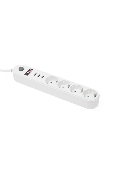 Icon Akım Korumalı 4'lü Priz 3 Port Usb Çoklu Grup Priz 2 Metre Kablo 10a - Beyaz ürün görseli 1