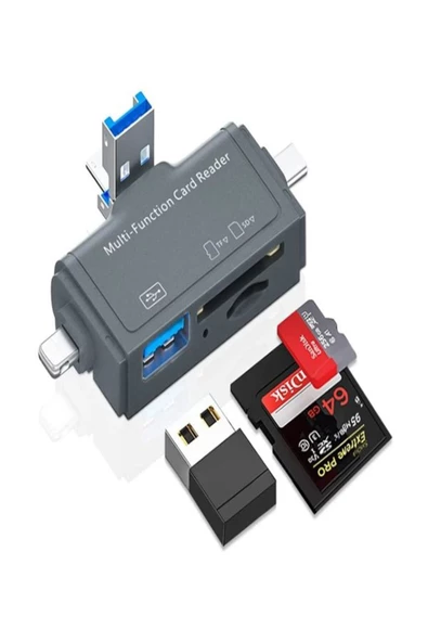 Ultratekno 7in1 Usb Ligtning  Type-c Girişli Kart Okuyucu Multi OTG USB C Adapter SD TF Micro Card Reader ürün görseli 1