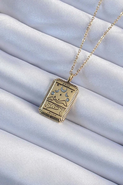 Eskitme Altın Renk Ay Figürlü Tarot Kolye - EBJ240920W28205 ürün görseli 1