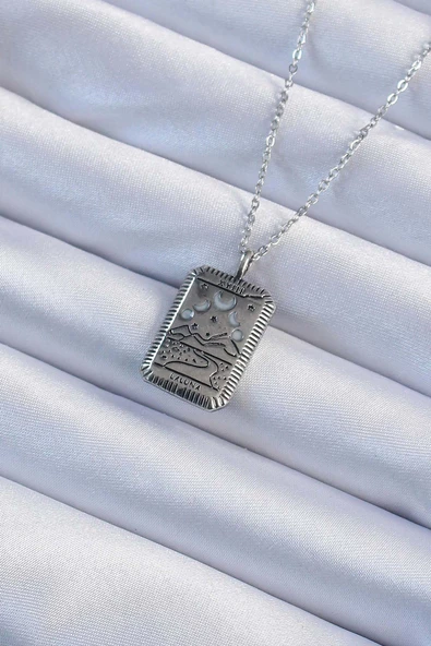 Eskitme Gümüş Renk Ay Figürlü Tarot Kolye - EBJ240920W28206 ürün görseli 1