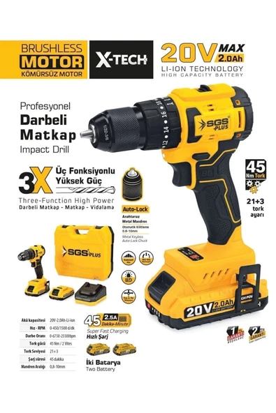 SGS 5530  Akülü Darbeli Matkap Seti 20 Volt / 2 Amper ürün görseli 1