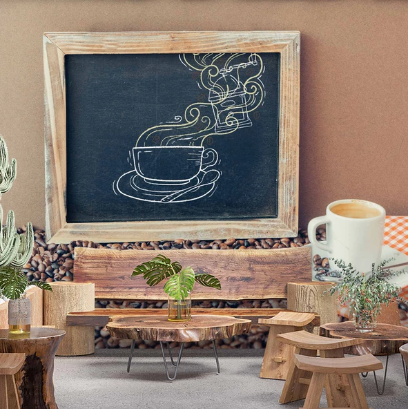 Kahve Bardağı Ve Çekirdeği Temalı Cafe Duvar Kağıdı Baskı ürün görseli 1
