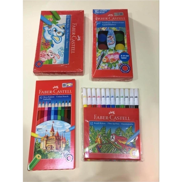 Faber Castell Kırtasiye ve Oyuncak Dünyası 4’lü Okul Seti Boya Kalemleri Anaokul - Kreş - Ilkokul ürün görseli 1