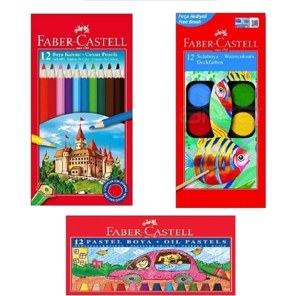 Faber-Castell Kırtasiye ve Oyuncak Dünyası 3'lü Boya Seti Anaokul Seti - Kreş Seti - Ilkokul Seti ürün görseli 1