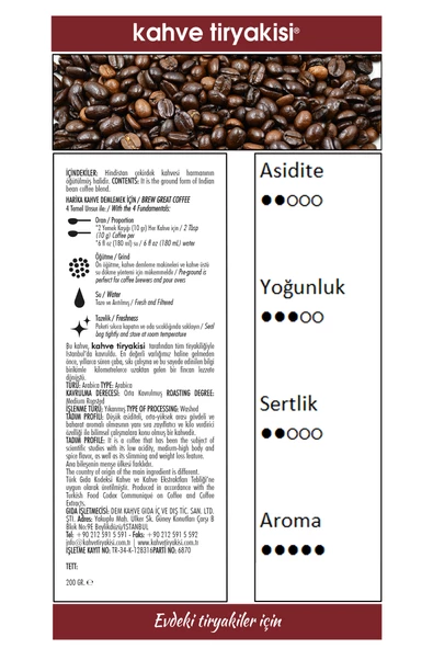 Hindistan Form Filtre Kahve (SİNGLE ORİGİN) 200 gr - Resim 3