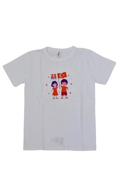 Kadı Sıfır Yaka 23 Nisan Baskılı Tişört T-O07101151 ürün görseli 1