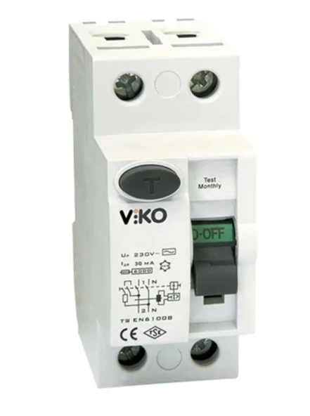VİKO 2x40A 300mA AC Tip Tek Faz Monofaze Kaçak Akım Koruma Rolesi (1x40 1 Fazlı Bir Fazlı Yangın Koruma Rolesi) ürün görseli 1