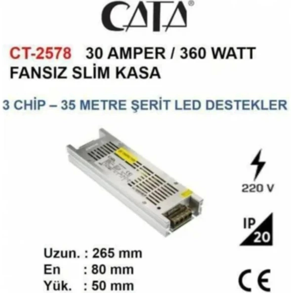 CATA 12V 30A ŞERİT LED ADAPTÖRÜ SLİM 30 A POWER 400W - Resim 2