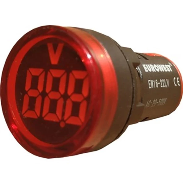 KIRMIZI SİNYAL LAMBASI 22MM 220V VOLTMETRELİ ürün görseli 1