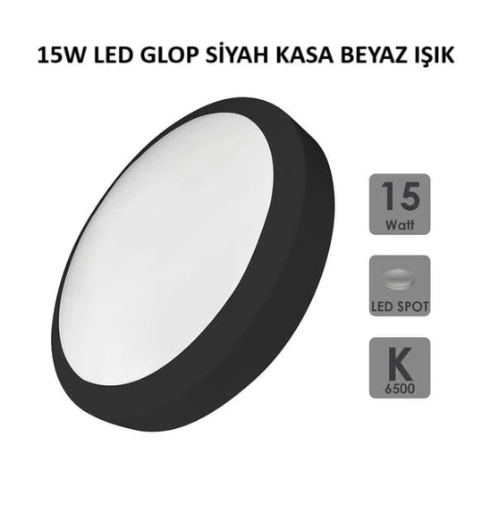 LED 18W Glop Armatür Beyaz Işık SİYAH Plastik Kasa 6500k Sıva Üstü IP20 ürün görseli 1