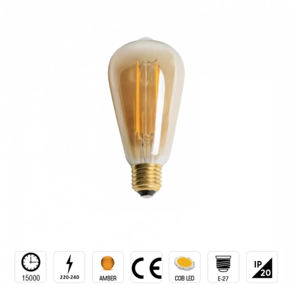 CATA 8W RUSTİK LED AMPUL AMBER ST94 ürün görseli 1