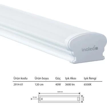 İNOLED 40W LED ETANJ ARMATÜR IP65 6500K 120CM ürün görseli 1