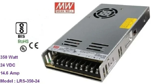 MEANWELL 24V 14,6A ADAPTÖR METAL DELİKLİ KASA FANLI 350W IP20 ürün görseli 1