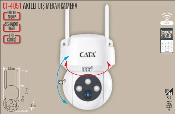 CATA DIŞ MEKAN AKILLI KAMERA 360 GECE GÖRÜŞLÜ HD IP66 ürün görseli 1