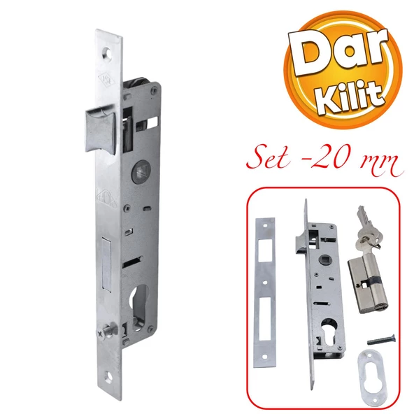 Dar Kilit Standart PVC Ahşap Kapı Gömme Kilit Gövde Kilidi Gövdesi Silindirli Barelli Yale 20 mm ürün görseli 1